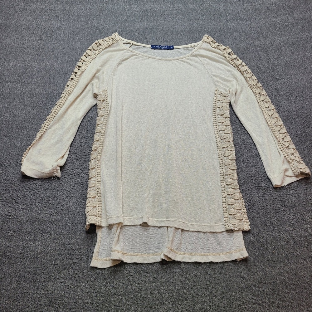 Michelangelo Tunic Top Womens Small Beige Excellent Crochet Lace Made In Italy